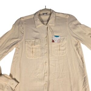 Odille Cream Rayon Utility Button Down Shirt with Epaulettes Size 4